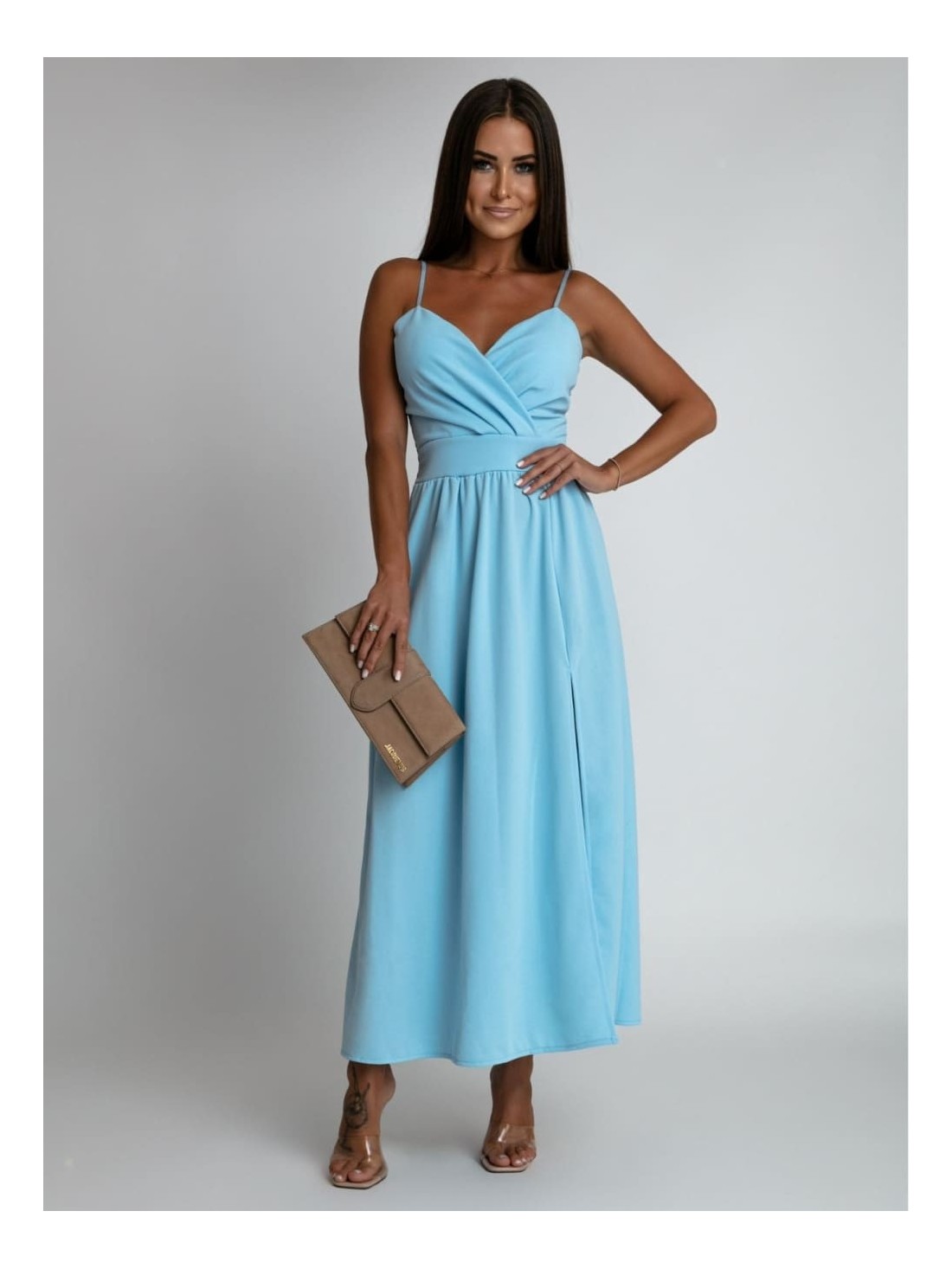 Maxi dress with straps, blue AZRHP5899